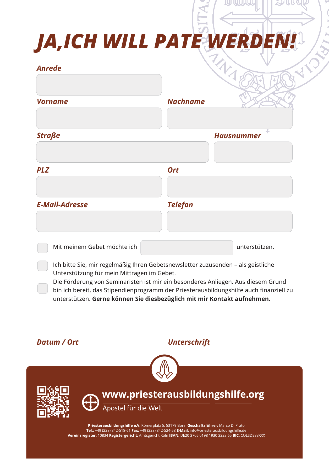 Kurzflyer "Gebetspatenschaft für Stipendiaten Version 4"