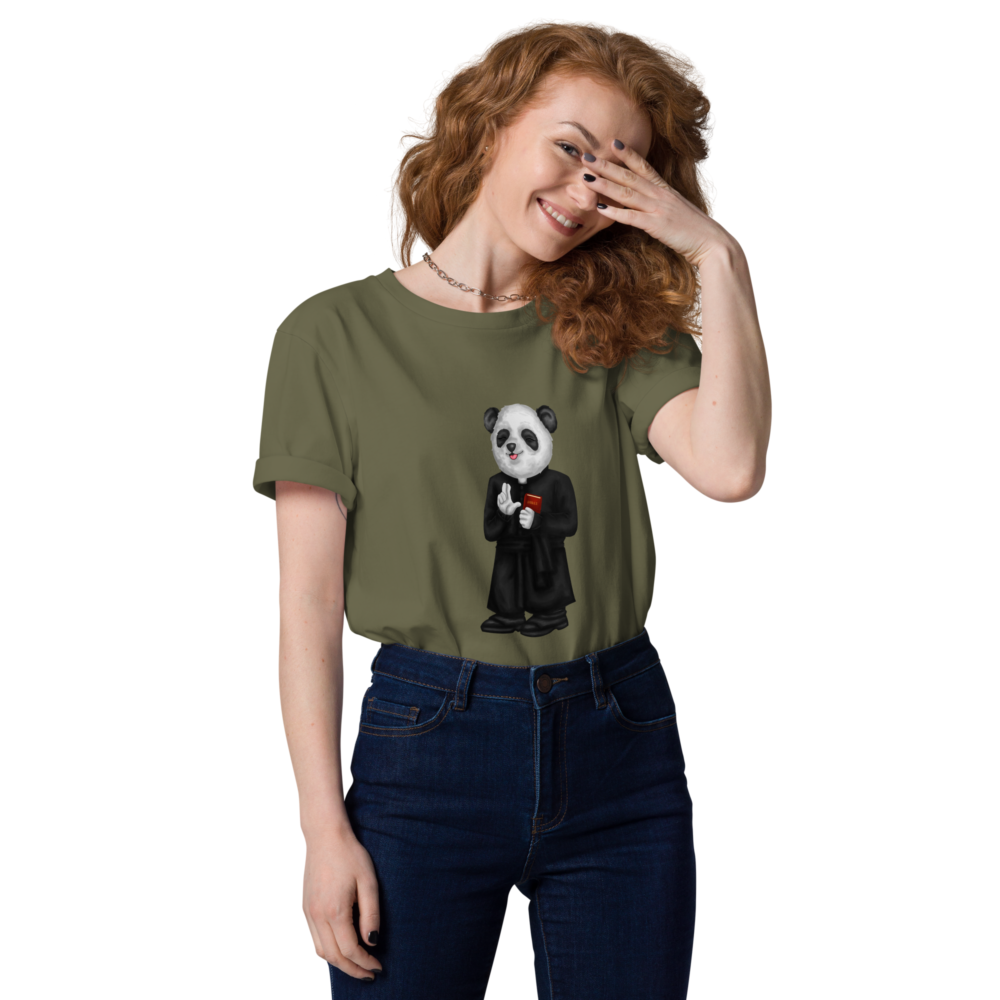 Priester Panda T-Shirt Biobaumwolle (unisex) khaki