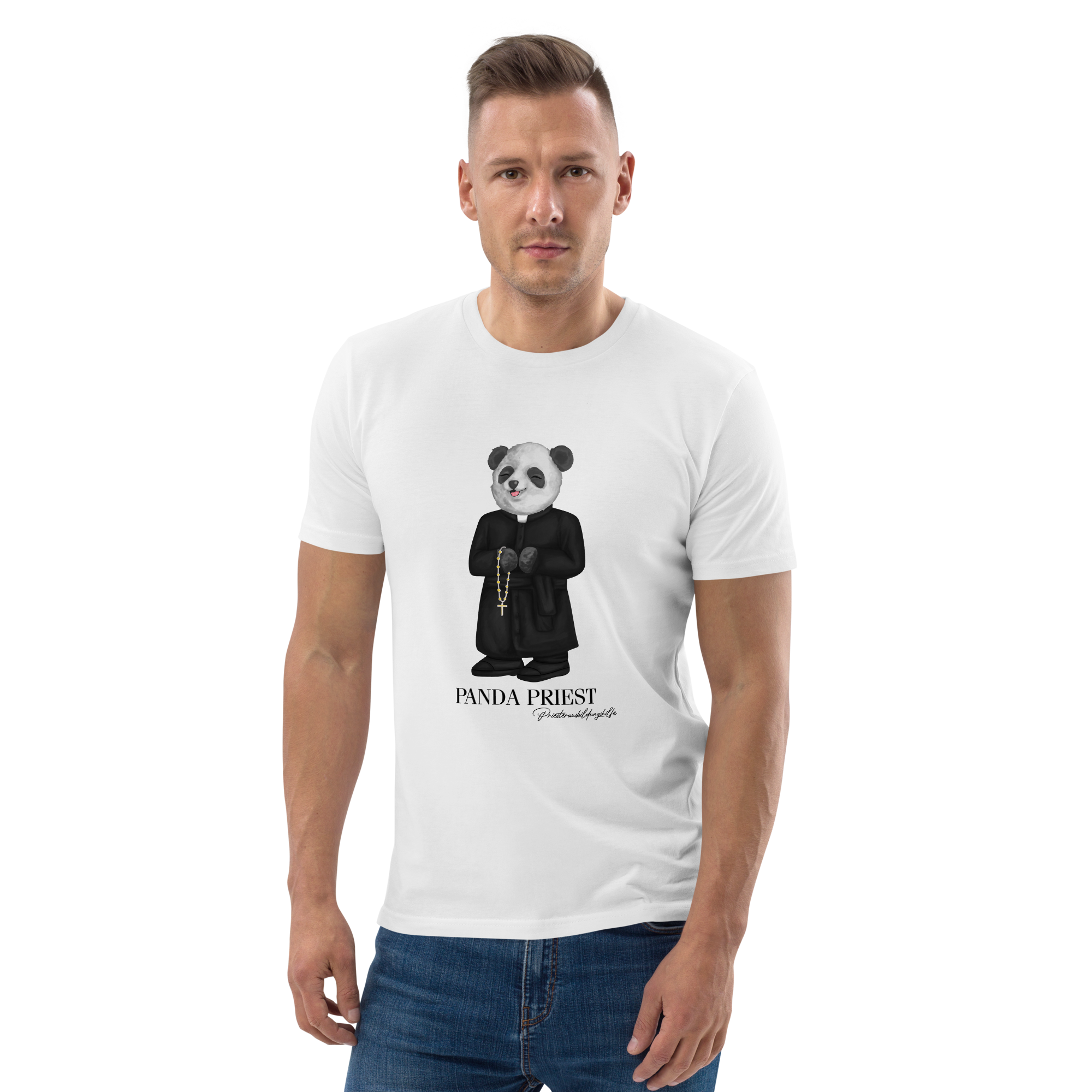Priester Panda T-Shirt Biobaumwolle (unisex) weiß