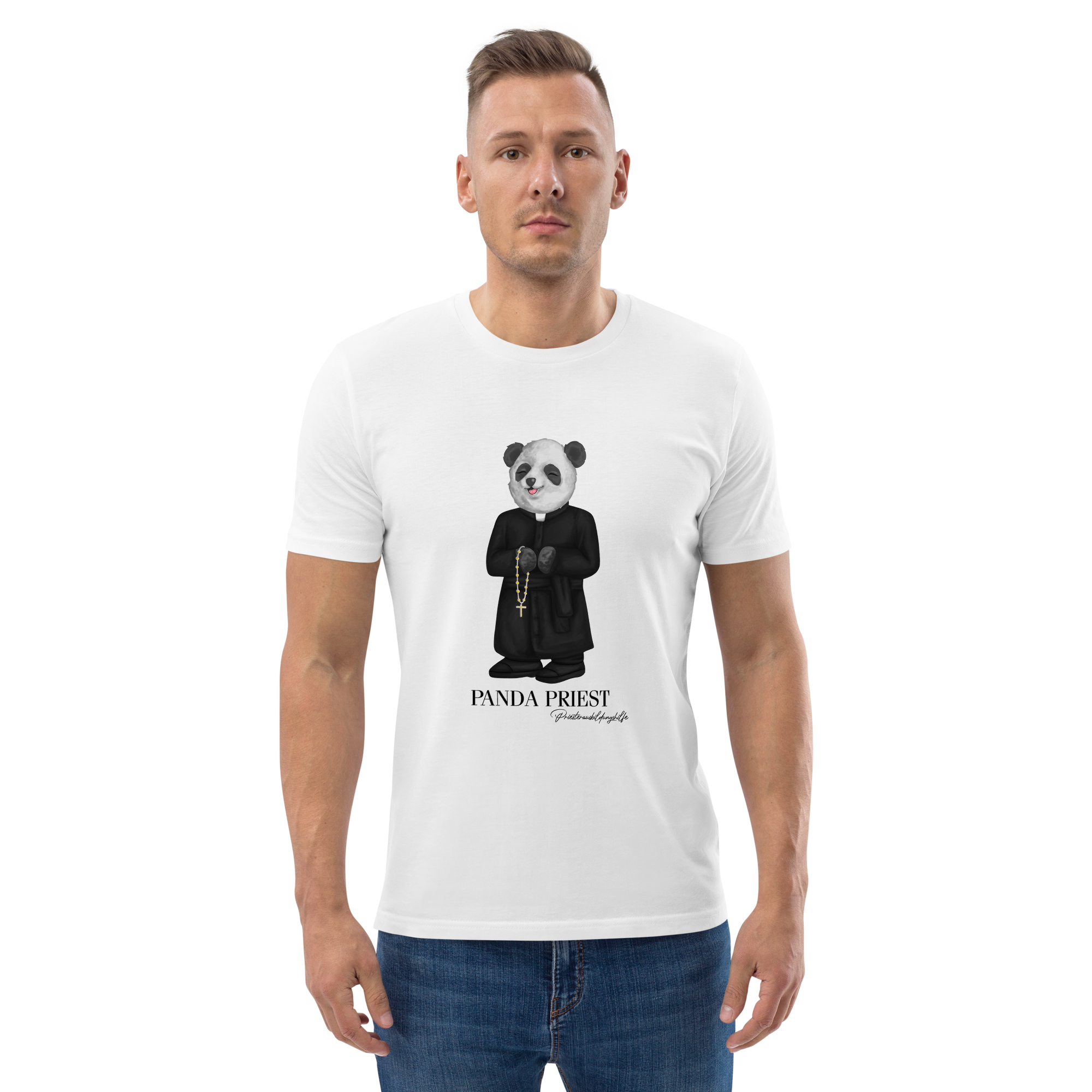 Priester Panda T-Shirt Biobaumwolle (unisex) weiß