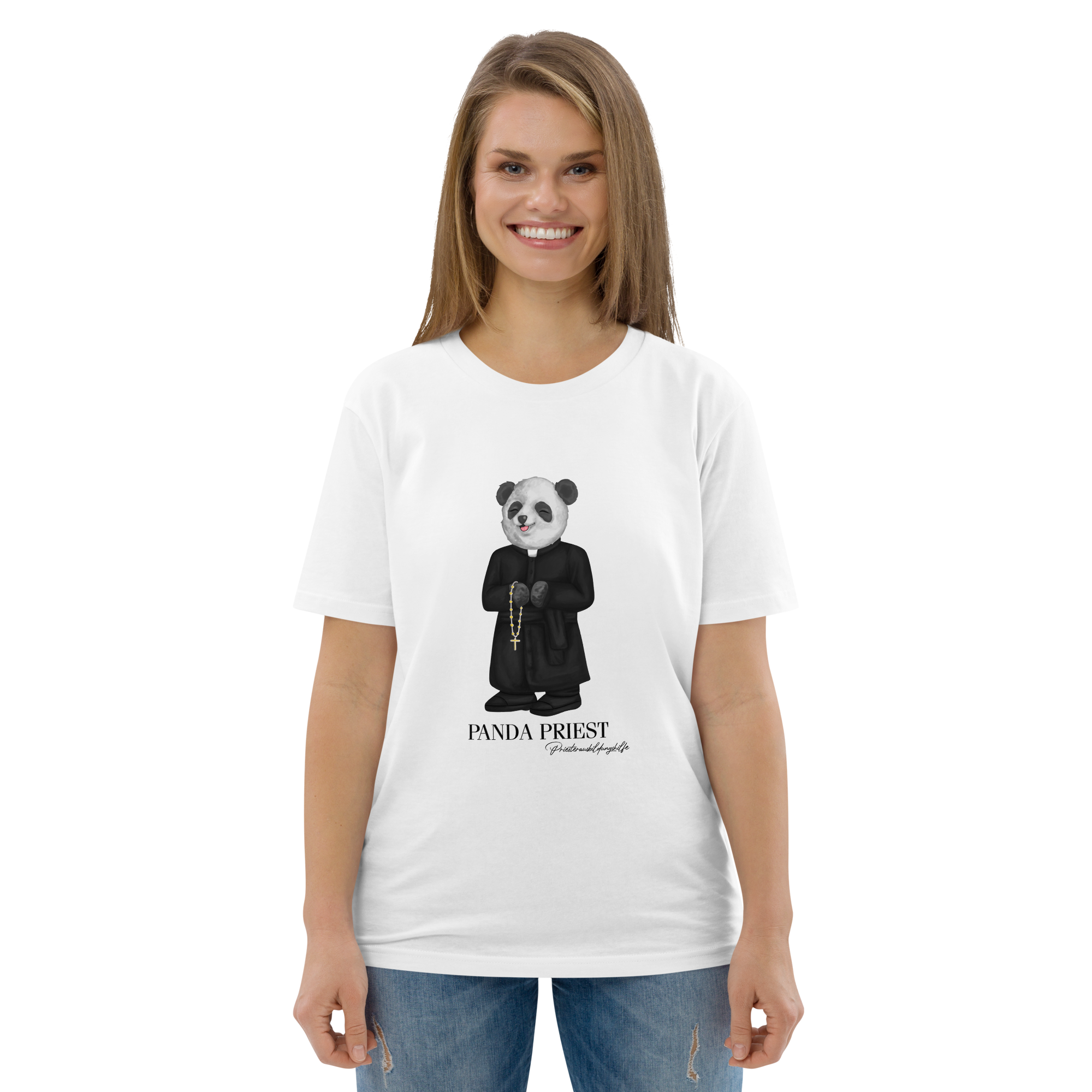 Priester Panda T-Shirt Biobaumwolle (unisex) weiß