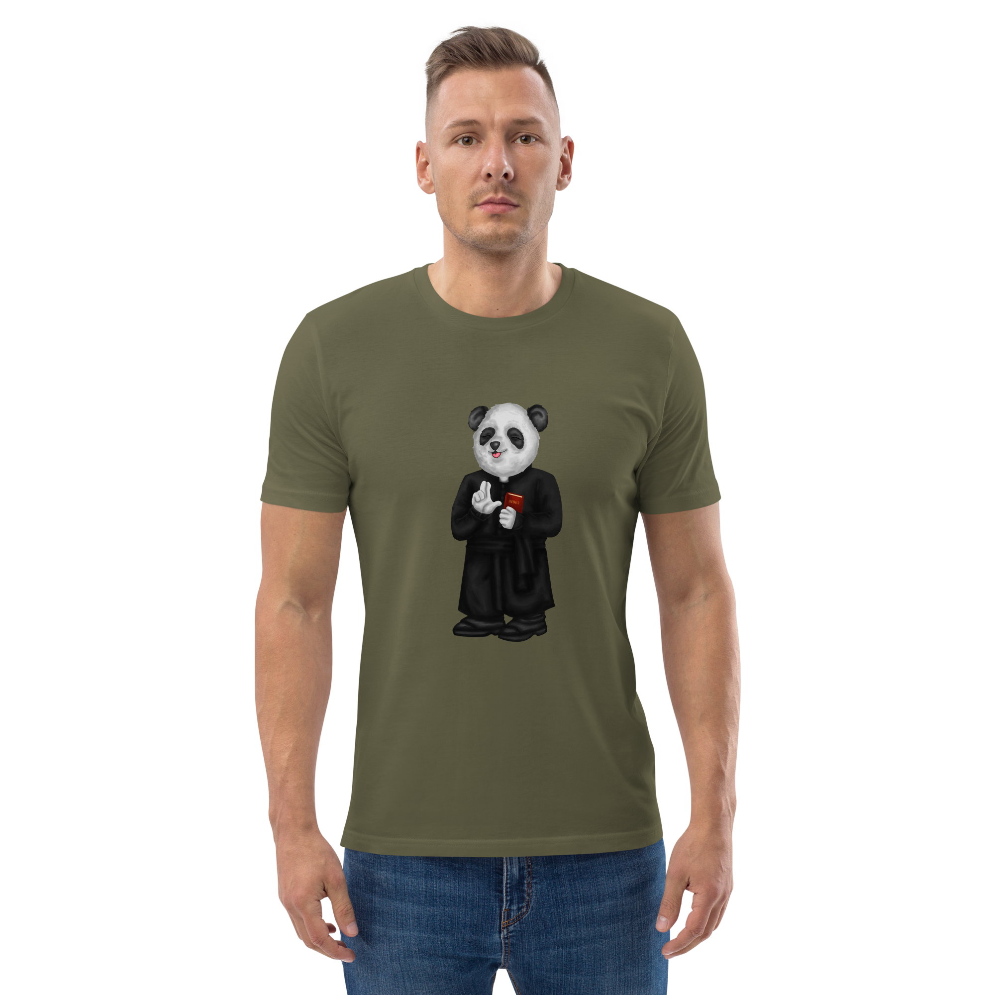 Priester Panda T-Shirt Biobaumwolle (unisex) khaki