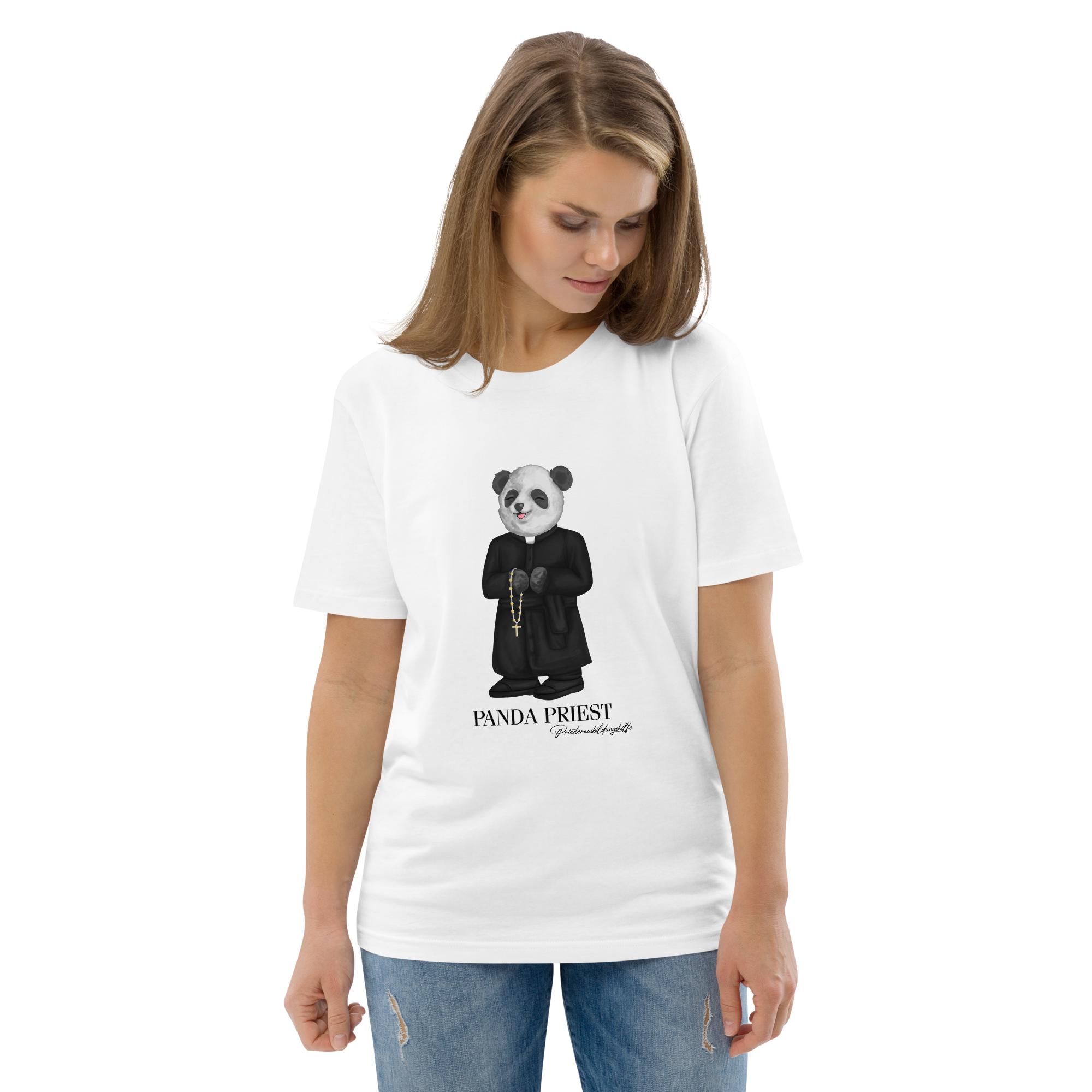Priester Panda T-Shirt Biobaumwolle (unisex) weiß